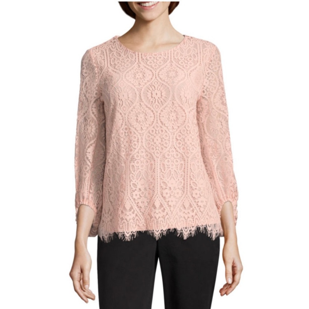 NWT Worthington Long Sleeve All Over Lace Blouse